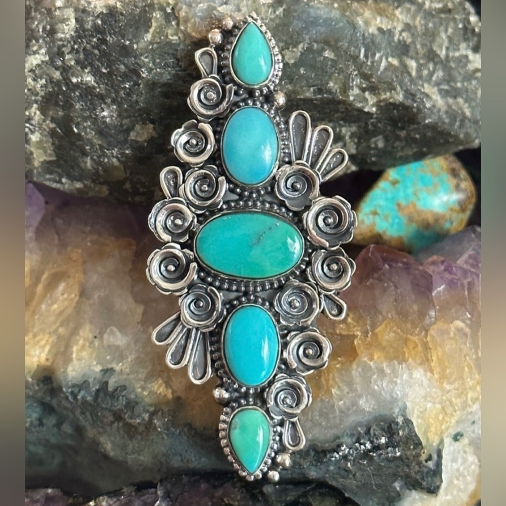 Turquoise Super Statement Sterling Silver Ring - image 1